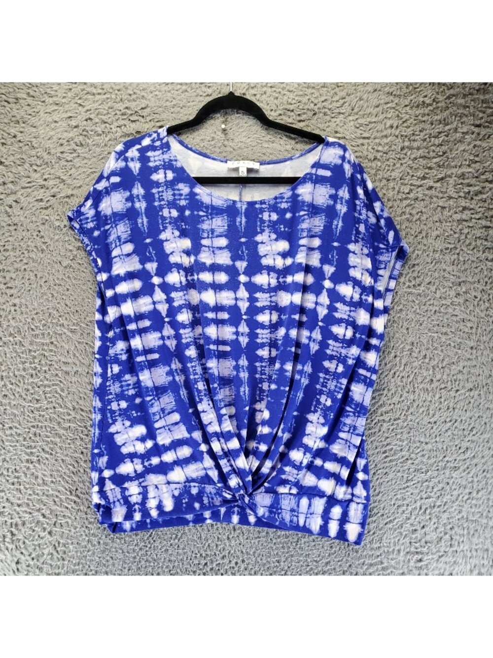 Chaus Top Womens XL Blue Tie-Dye Rayon Spandex Twist Front Short Sleeve
